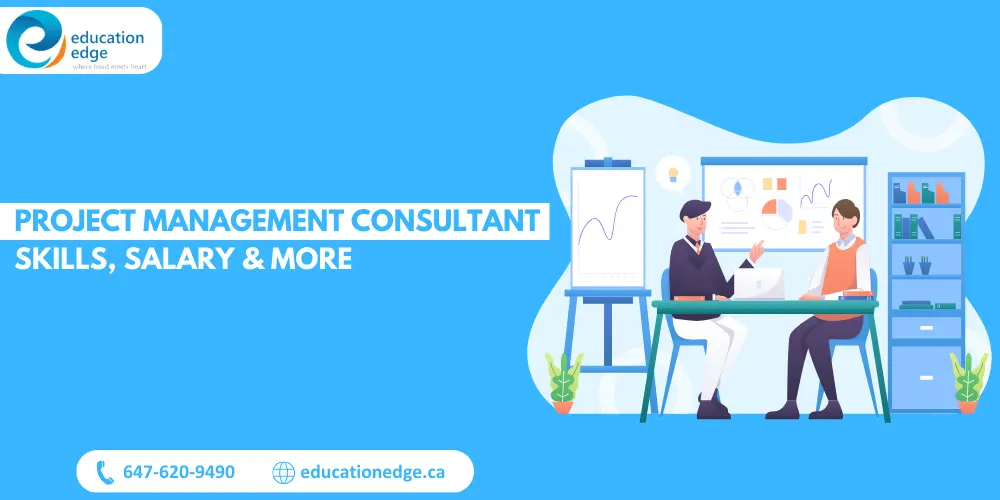 Two project management consultants review charts and data during a consulting session focused on skills and salary.