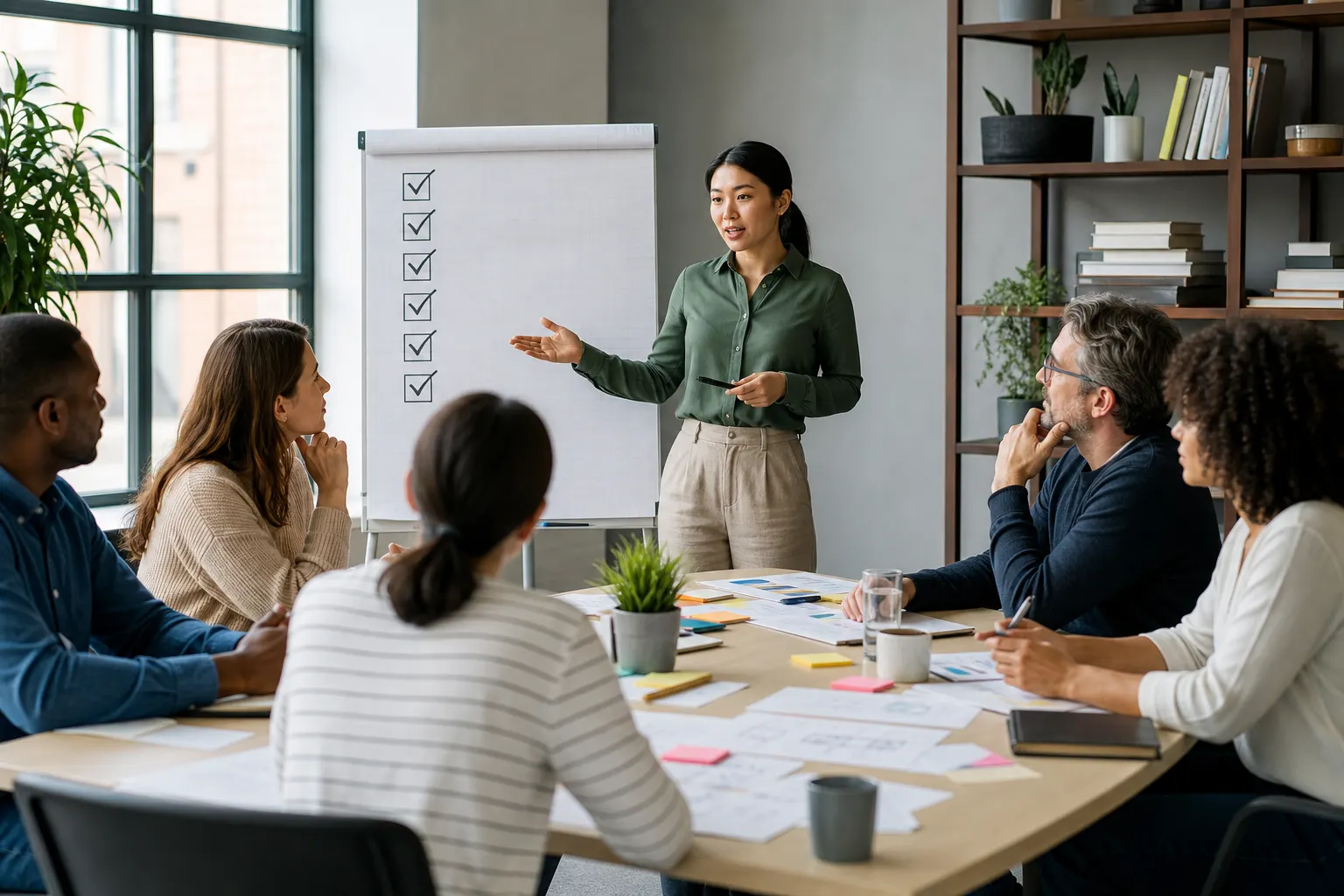 Which 7 checks belong in a project management workshops checklist?